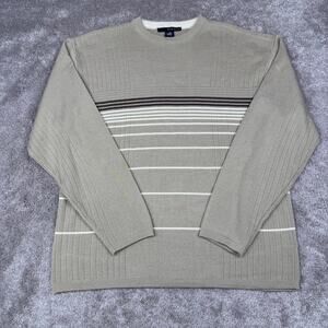 Marquis Size L Tan Brown Stripe Crewneck Sweater Classic Casual 90s Dad